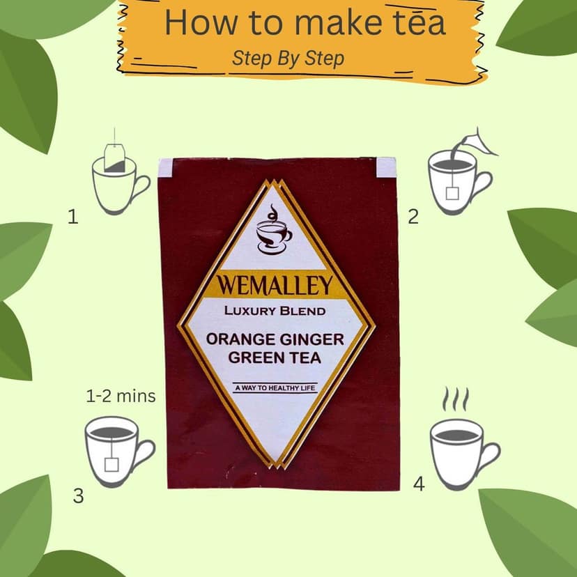 Wemalley Organic Orange Ginger Green Tea Teabags 40 grams| Boosts Immune & Digestive System| Relaxes Respiratory System| Lower Diabetes| Caffeine Free| 20 Teabags view 4