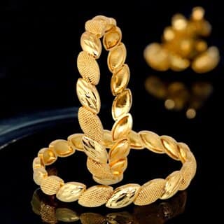 18k One Gram Gold Plated Traditional Designer Pack of 2 Bangle Set For Women
