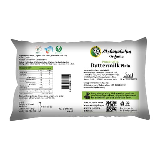 Akshayakalpa Organic Probiotic Buttermilk Plain view 2
