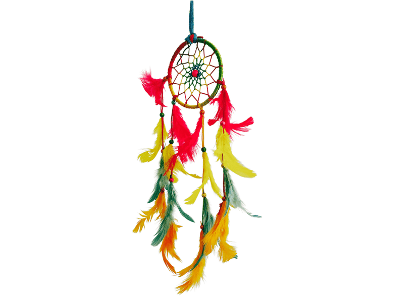 Colorful feathers - Dream Catcher Traditional Indian Dreamcatchers Wall Art For Bedrooms, Home Wall, Hanging Design. Size 4" (5 - Piece Set)