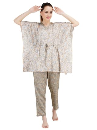 KOI SLEEPWEAR Women's Printed Rayon Chinese Collor Top & Pyjama Night Suit Lounge Wear