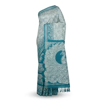 Sambalpuri Teal Peacock Print Ikat Handloom Saree