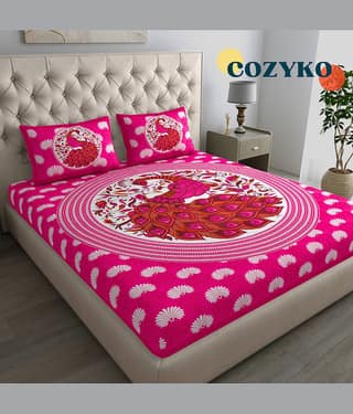 COZYKO Cotton 1 Double Bedsheet with 2 Pillow Covers ( Pink )