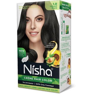 Nisha Creme Hair Color With Natural Henna Extract,100 Grey Coverage Hair Colour ( Natural Black - 30g+30ml)