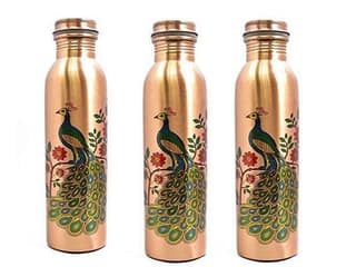 Imago Peacock Printed Copper Bottle 1L (Pack of 3)