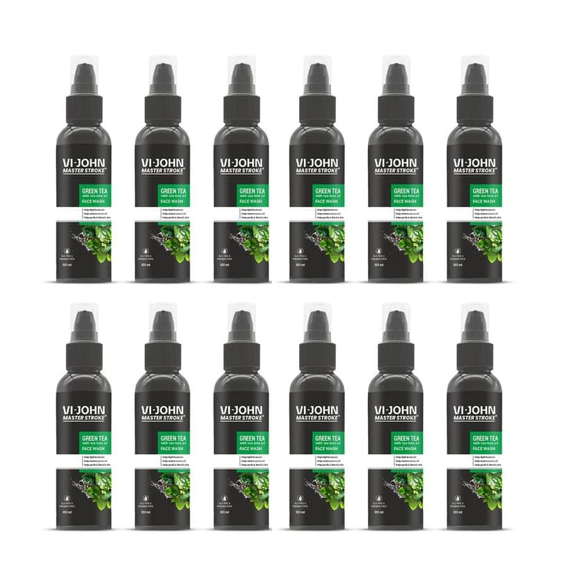 Vi-John Master Stroke Green Tea With Tea Tree Face Wash 100Ml (Pack of 12)