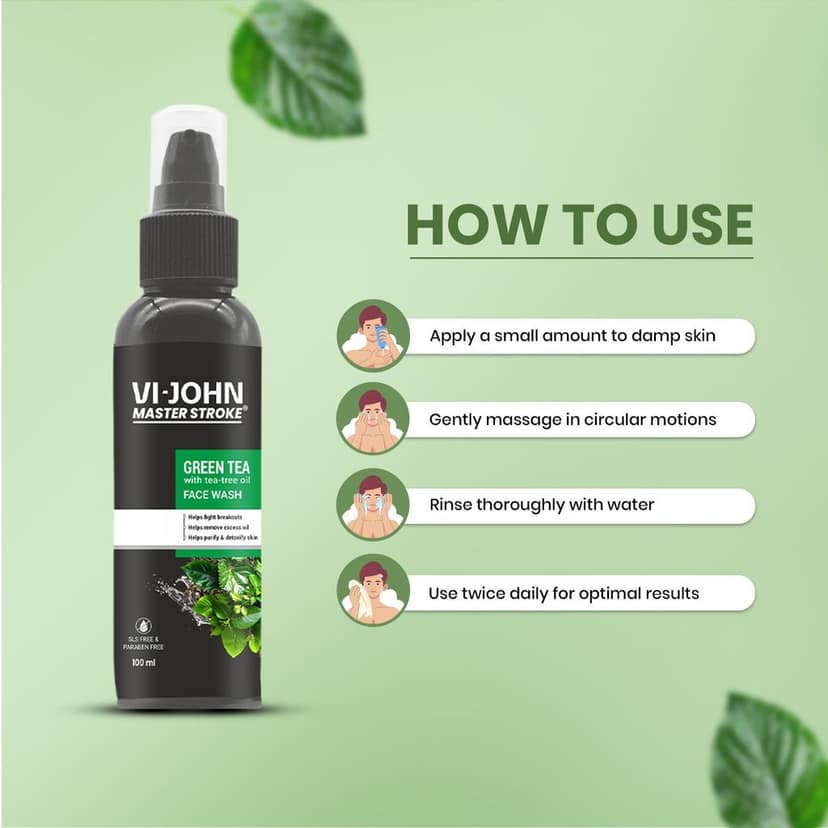 Vi-John Master Stroke Green Tea With Tea Tree Face Wash 100Ml (Pack of 12) view 5