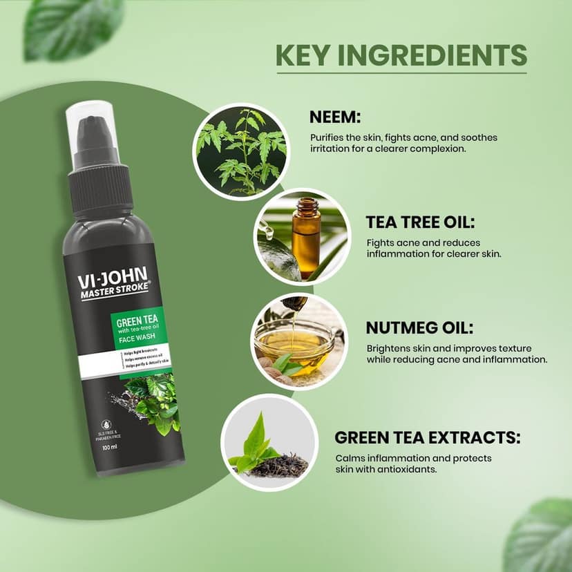 Vi-John Master Stroke Green Tea With Tea Tree Face Wash 100Ml (Pack of 12) view 6