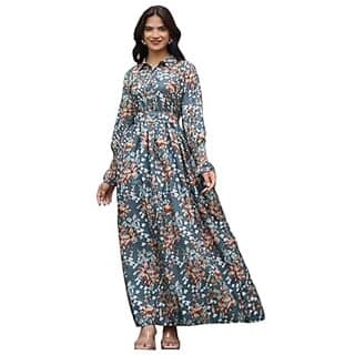 SARINKU Gown Crepe Fabric Dress for Women Ethnic Gown Long One Piece for Girls and Women
