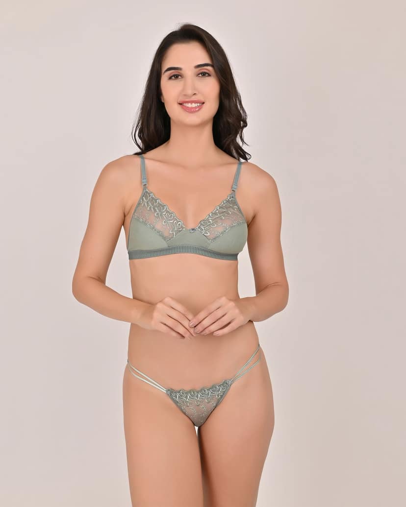 SVAHA Women's Non-Padded Lace Bra and G-String Set (Pack of 3) Multicolor view 3