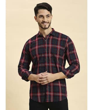 HJ HASASI 100% Cotton Slim Fit Checks Full Sleeves Men's Casual Shirt - Navy ( Pack of 1 )