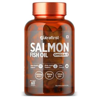 Nutrafirst Salmon Fish Oil Omega-3 Capsules 1000mg with EPA 180mg and DHA 120mg for Heart, Brain, Eye and Joint Health - 60 Softgels, Pack of 1