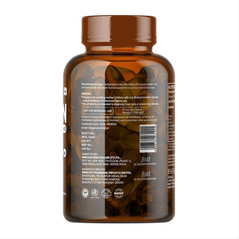 Nutrafirst Salmon Fish Oil Omega-3 Capsules 1000mg with EPA 180mg and DHA 120mg for Heart, Brain, Eye and Joint Health - 60 Softgels, Pack of 1 view 4