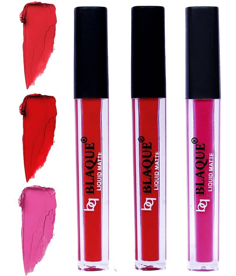 bq BLAQUE Matte Liquid Lipstick Combo of 3 Lip Color 4ml each, Waterproof - Orangish Red, Red, Soft Pink