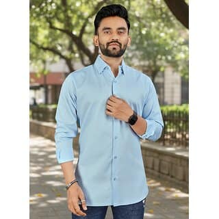Casualbud Blue Men's Cotton Regular Fit Shirt