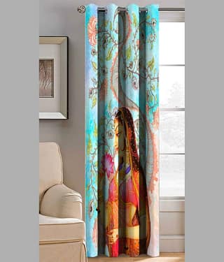 BELLA TRUE Abstract Printed Semi-Transparent Eyelet Curtain 7 ft ( Pack of 1 ) - Multicolor