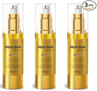 Brinton Obril Gold Skin Serum for Hyperpigmentation with Hyaluronic Acid for Dark Spot Removal Tan & Acne Marks | Reduces Wrinkles & Fine Lines - 30ml x Pack of 3