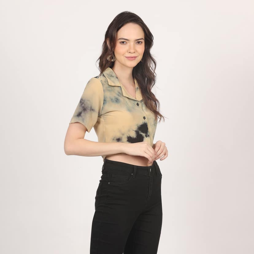 Women Stylish Tie & Dye Crop Shirt view 4