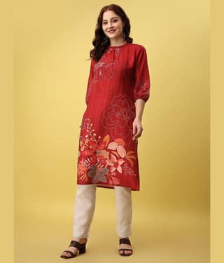Amarasha Silk Blend Printed Straight Women's Kurti - Peach ( Pack of 1 )