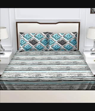 Bella Casa Cotton Queen Bedsheet ( Blue )