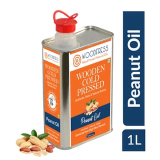 WOODFRESS Pure Wood Pressed Groundnut Oil 1 Litre, Cold Pressed Groundnut Oil, Lakdi Ghani Peanut Oil, Metal Tin 1L