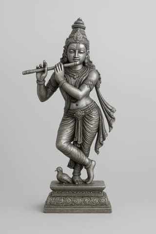Divine Silver-Finished Lord Krishna Flute Player Statue for Home Decor & Altar