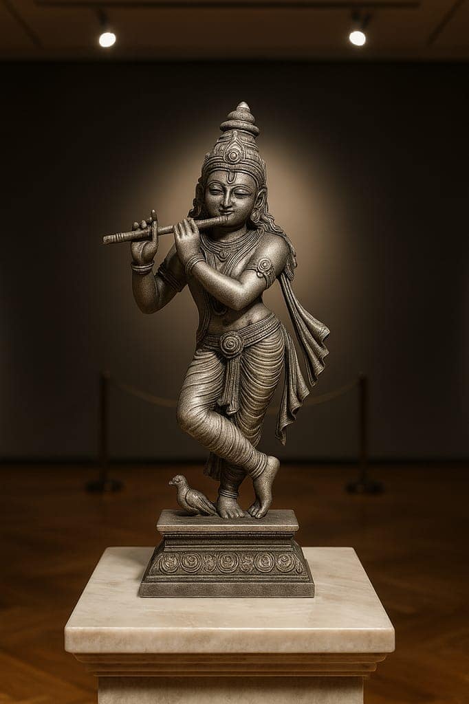 Divine Silver-Finished Lord Krishna Flute Player Statue for Home Decor & Altar view 2