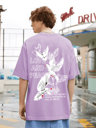 SCOTT FINCHER Men's Casual T-Shirt with Doves and Inspirational Quote Graphic Print : AA(ARN)LAVANDER_217