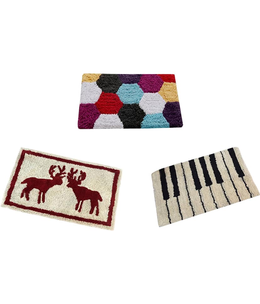 Aazeem Antiskid Cotton Door Mat ( 60 X 40 cm ) Set of 3 Black