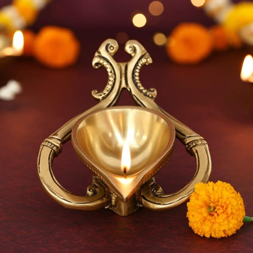 Brass Table Decor Oil Lamp Deepak - Handmade Brass Diya for Home Temple, Height : 2 Inch (BSMAS1161 A)