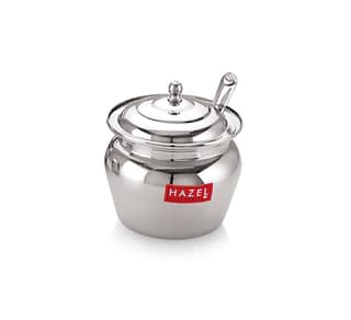 HAZEL Stainless Steel Oil And Ghee Container With Spoon For Kitchen , 300 Ml Multipurpose Oil Container, Silver