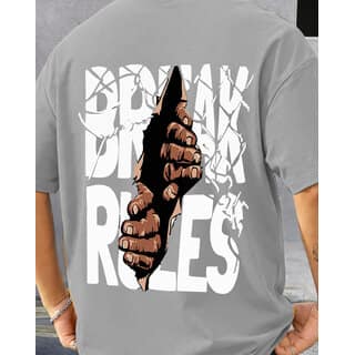 Ausk Mens Grey Printed Cotton Blend Round Neck Oversized T-Shirt view 2