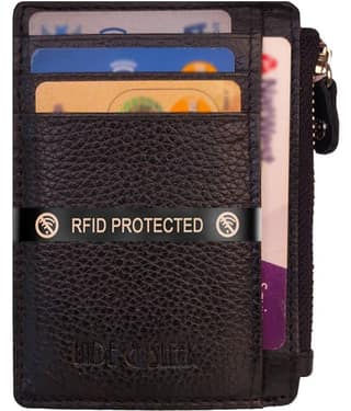 Hide&Sleek RFID Protected Genuine Brown Leather Side Zip Card Holder