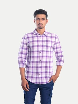 Men Violet Checked Regular Fit Casual cotton Shirt