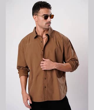 Bene Kleed 100% Cotton Oversized Fit Solids Full Sleeves Men's Casual Shirt - Brown ( Pack of 1 )