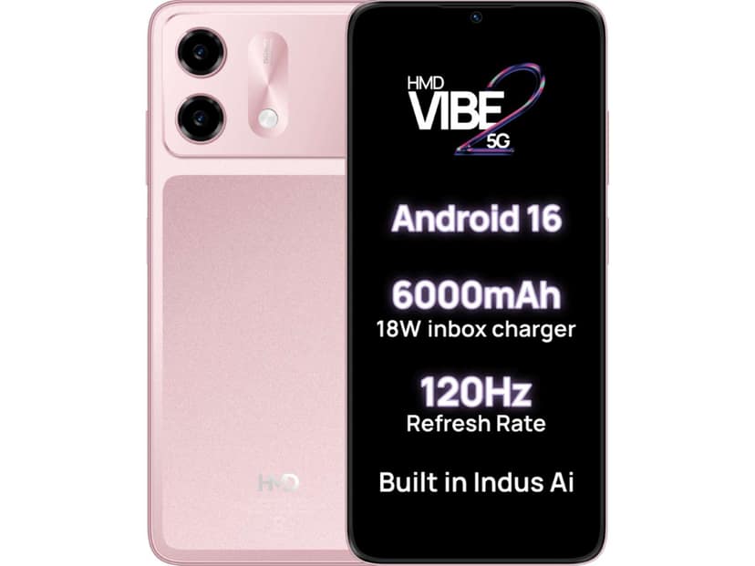 HMD Vibe 2 5G Smartphone, 4GB RAM, 64GB Storage - Peach Pink