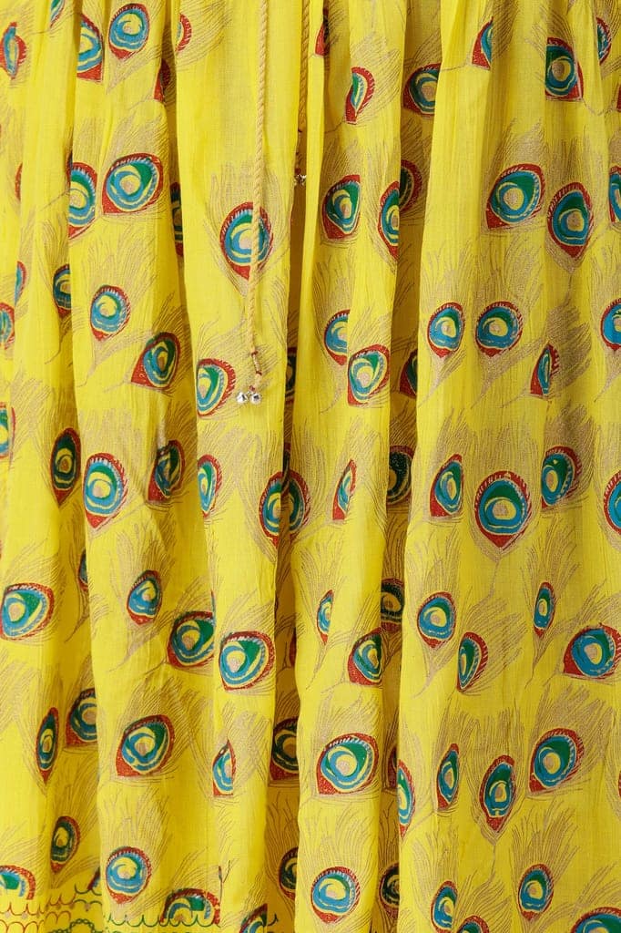 Maize Long Skirt with Printed Peacock Feathers view 5