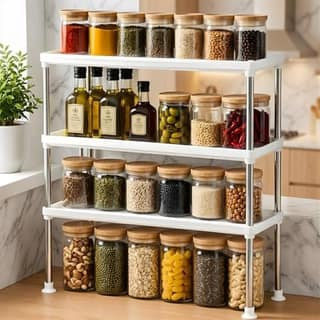 Satpurush 3-Tier Kitchen Organizer Rack – Space-Saving Metal Countertop Shelf for Spice Jars, Oil Bottles &