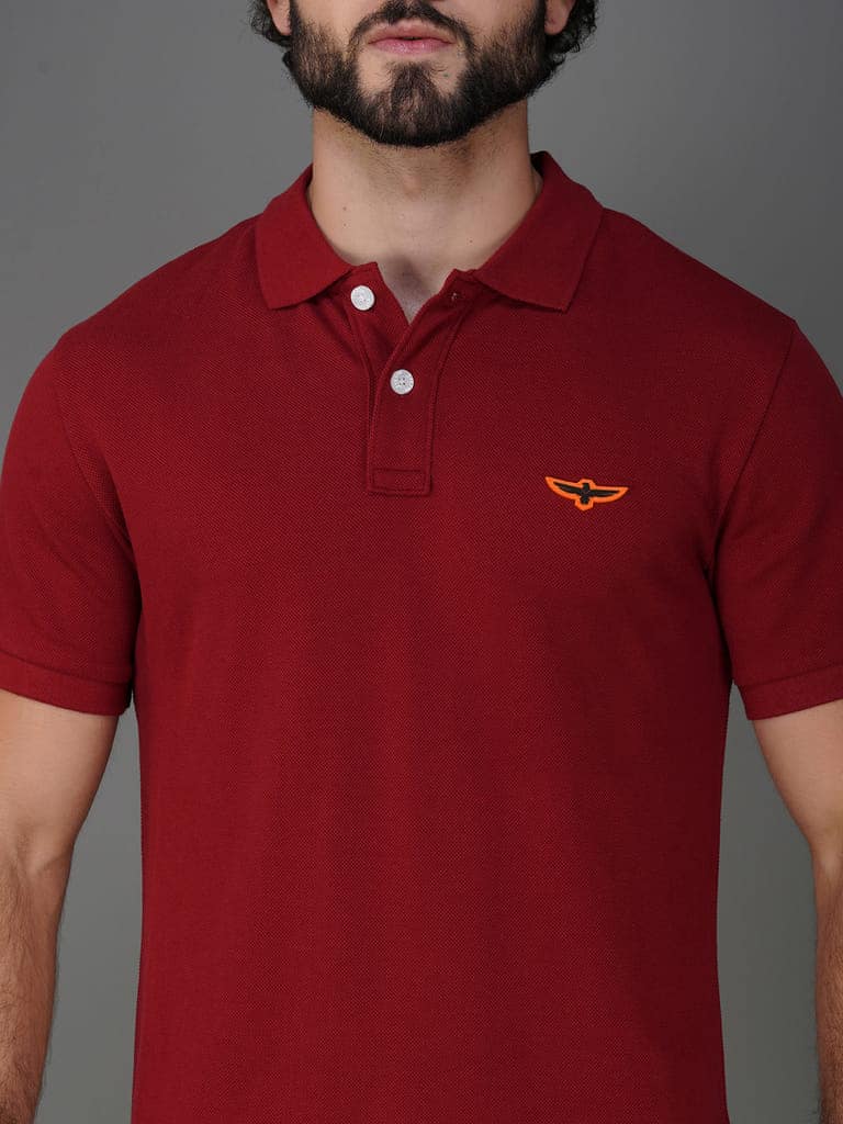 Solid Polo Shirt-MAROON view 7
