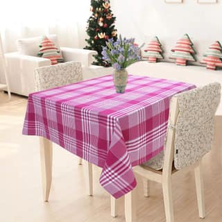 AIRWILL 100% Cotton Checkered Pattern 2 Seater Square Table Cover Sized, 36x36 inches (Pink, Pack of 1)