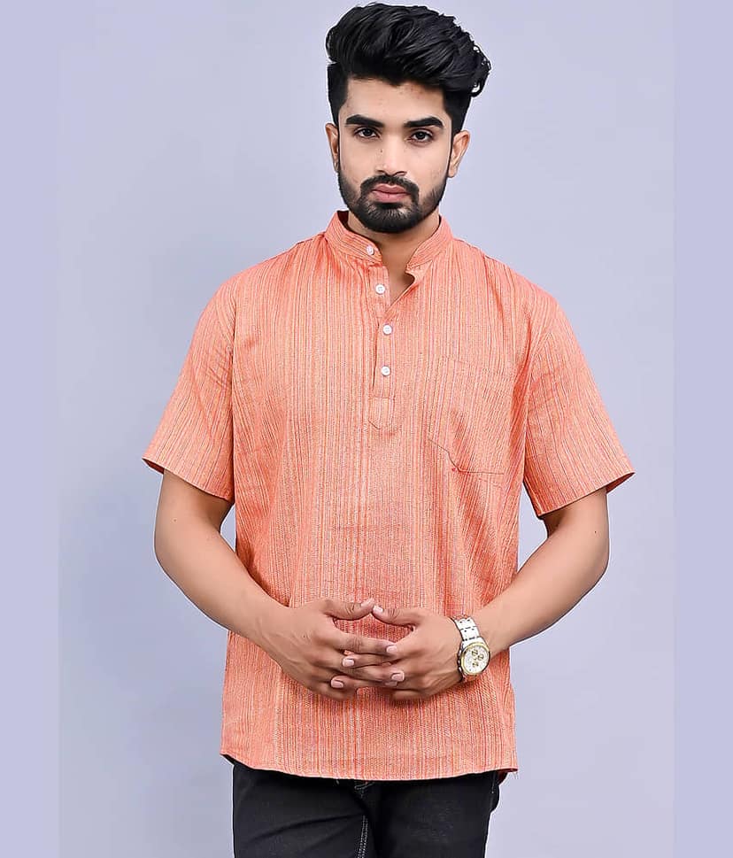 QuaClo - Orange Cotton Men's Regular Kurta ( Pack of 1 )
