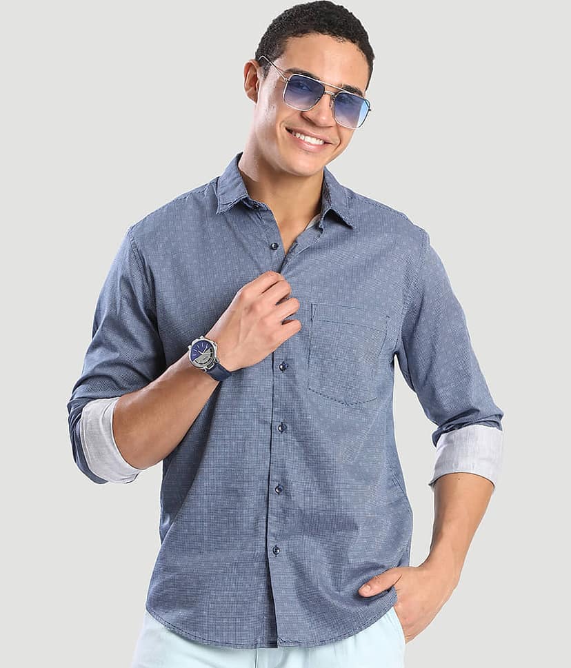 IVOC 100% Cotton Regular Fit Checks Full Sleeves Men's Casual Shirt - Navy ( Pack of 1 ) view 3