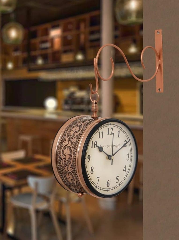 Kiran Handicrafts - Handicrafts Iron Station Clock (8 inch, Copper) for living room, balcony , hall , and office