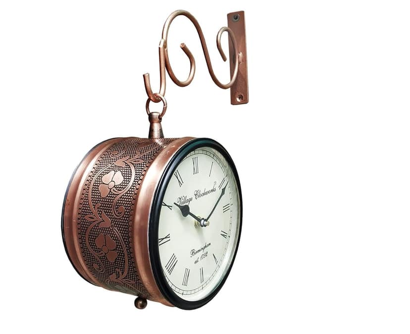 Kiran Handicrafts - Handicrafts Iron Station Clock (8 inch, Copper) for living room, balcony , hall , and office view 2