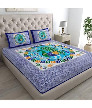 Cosito Cotton 1 Double Bedsheet with 2 Pillow Covers ( Blue )