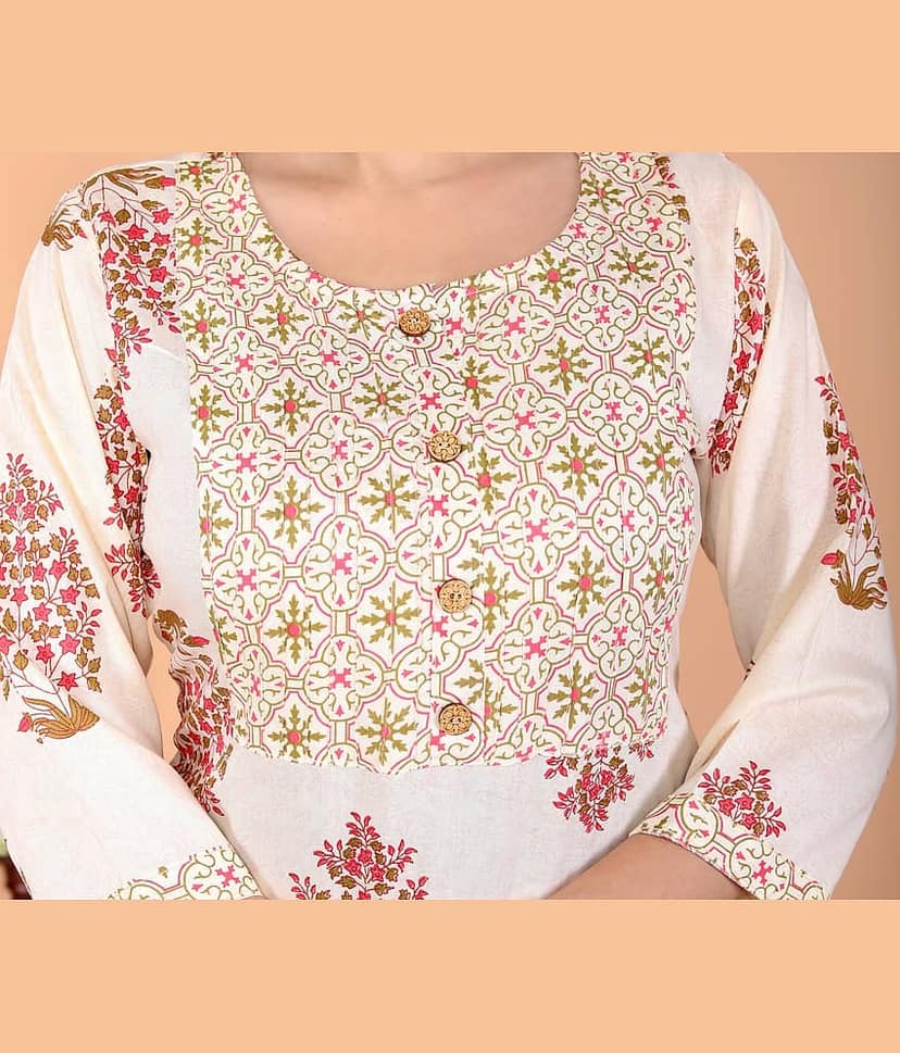 The Kurti Point Rayon Printed Kurti With Pants Women's Stitched Salwar Suit - Fluorescent Pink ( Pack of 1 ) view 2