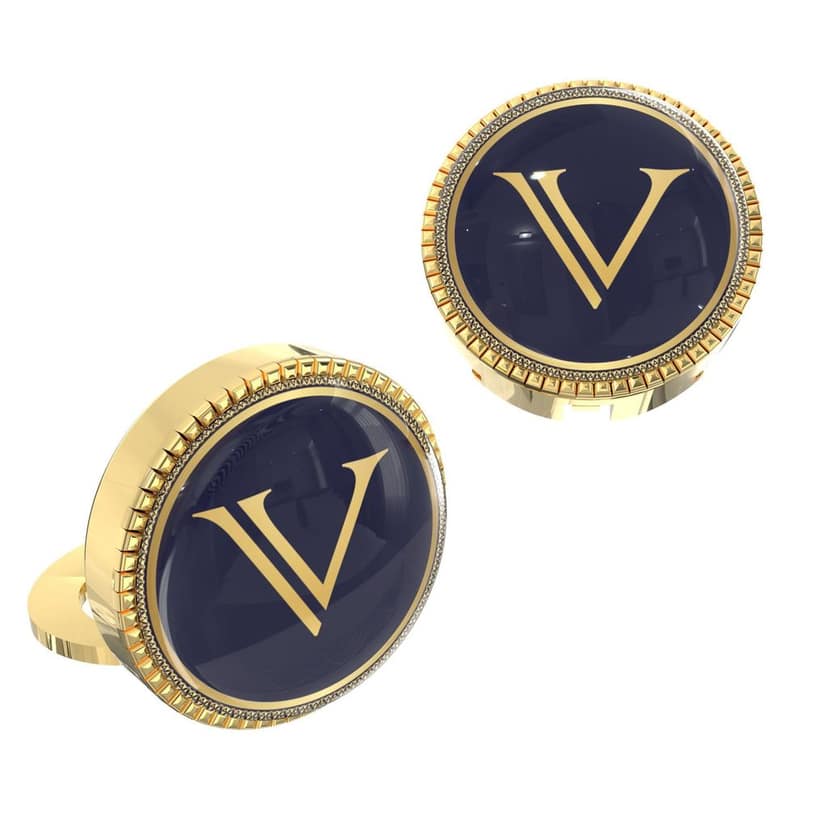 The Smart Buttons - Gold Colour Plated Shirt Button Cover Cufflinks for Men - Personalized Initials - V view 2