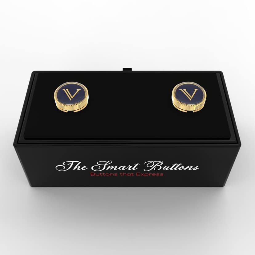 The Smart Buttons - Gold Colour Plated Shirt Button Cover Cufflinks for Men - Personalized Initials - V view 3