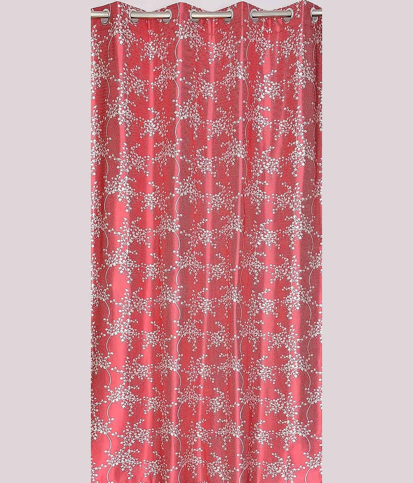 Kraftiq Homes Floral Printed Semi-Transparent Eyelet Curtain 7 ft ( Pack of 1 ) - Maroon view 2