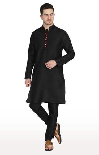 Tahvo Men Solid Black Kurta with Churidar